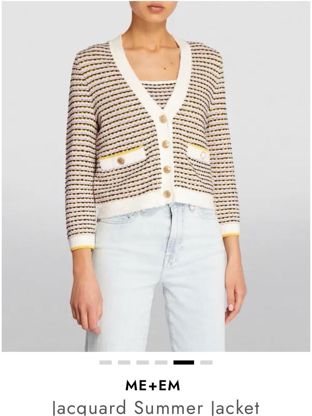 ME+EM Cream, Black and Yellow Striped Jacquard Cardigan
